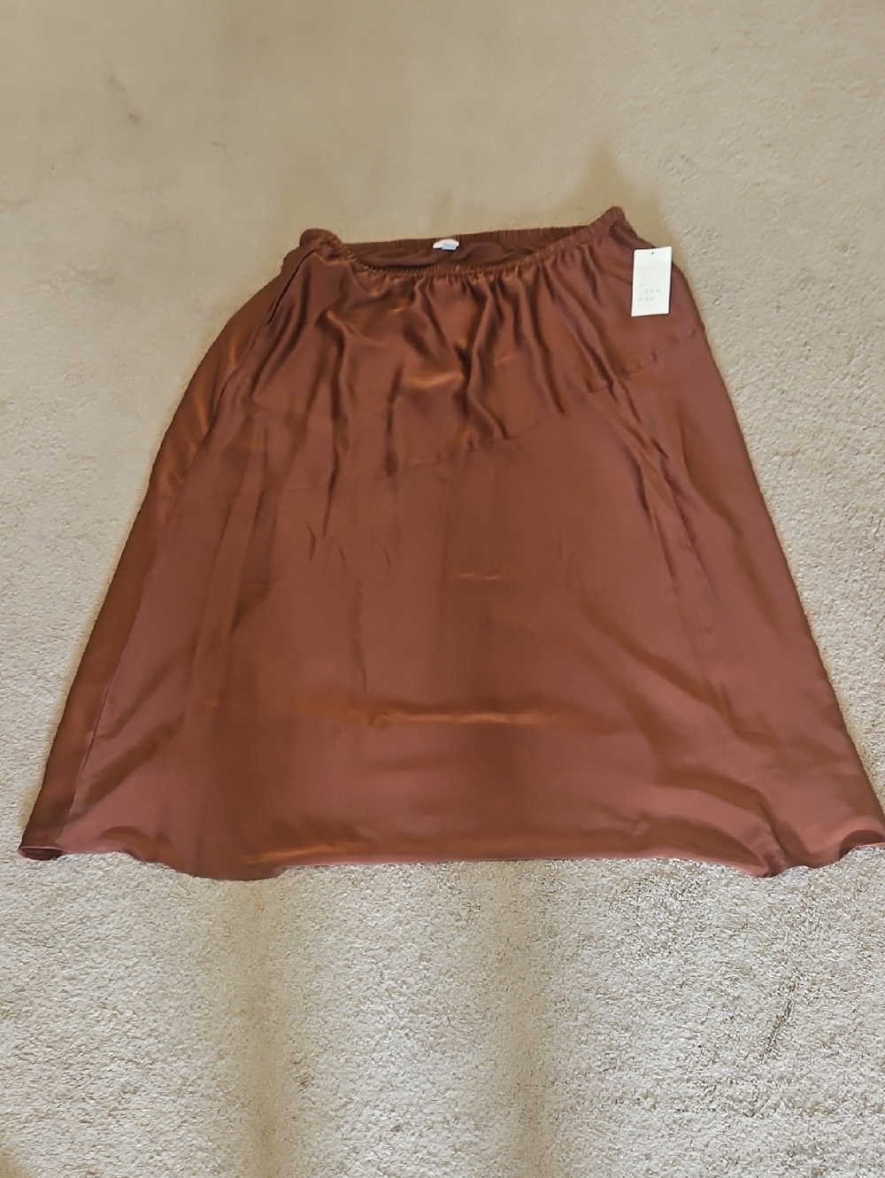 NWT a new day Satin A-Line Midi Skirt in Chestnut Brown
